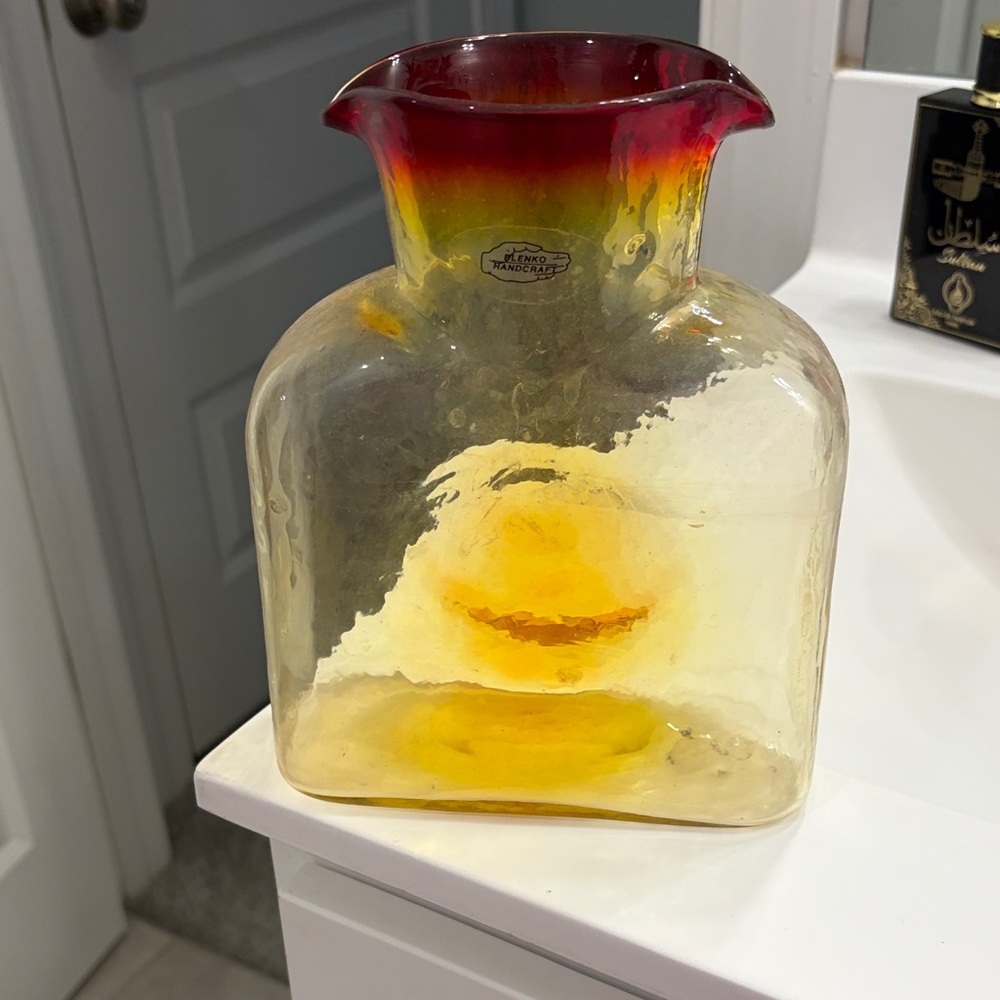 Artisan Glass Vase with Red and Yellow Gradient